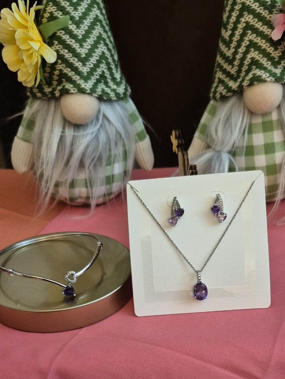 Genuine Amethyst Sterling Silver Necklace, Earrings & Bracelet Set. LIKE NEW!!